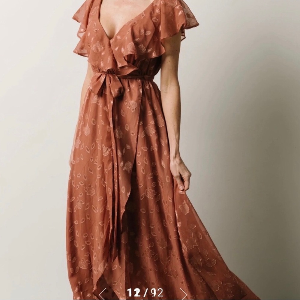 Baltic Born Marion Jacquard Ruffle Maxi Dress NEW in brown, XL